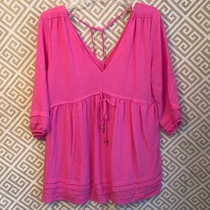 Mustard Seed Fuchsia V-Neck Mini Dress with Tie